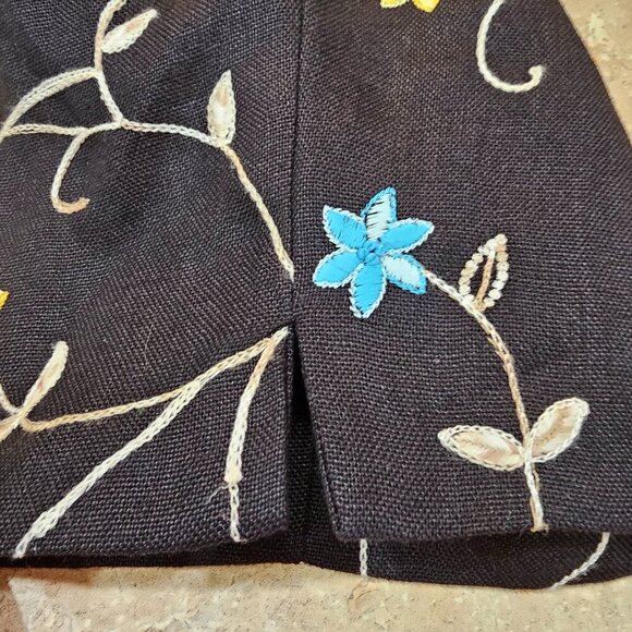 Women's Talbots Petites Irish Linen Embroidered Floral Crop Pants‎ Size 10 - Picture 5 of 8